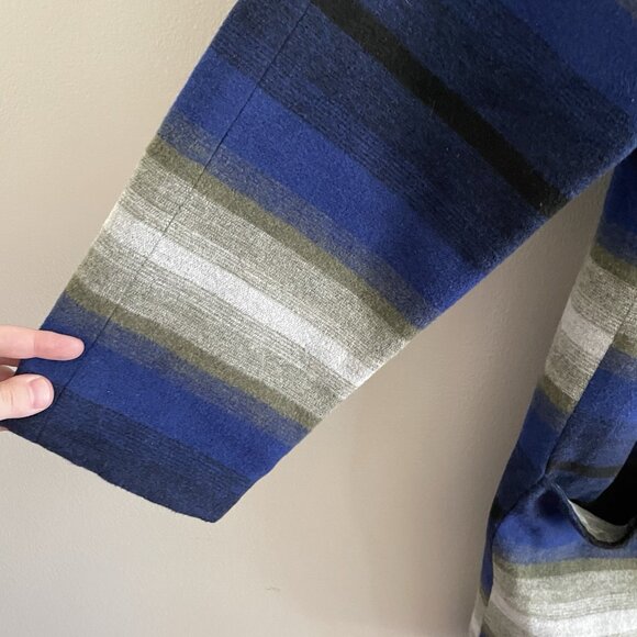 Old Navy Women XL Blue Striped Wool Blend Collarless Longline Blanket Coat NWT - Picture 4 of 14